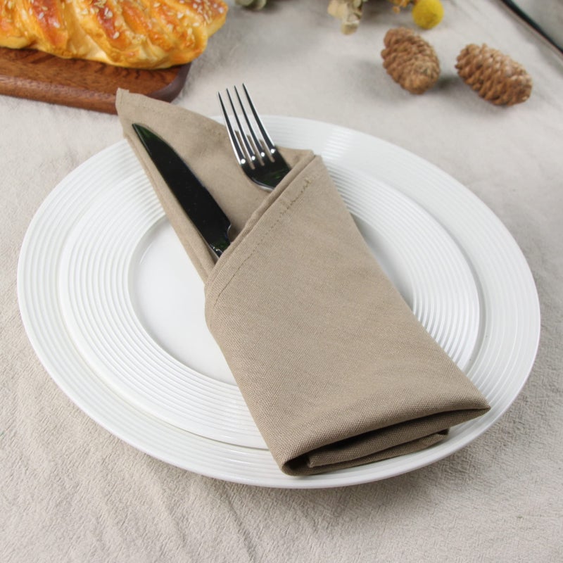 INFEI Solid Color Linen Blended Thin Dinner Cloth Napkins - Set of 12 (40 x 40 cm) - for Events & Home Use (Khaki) - Image 2